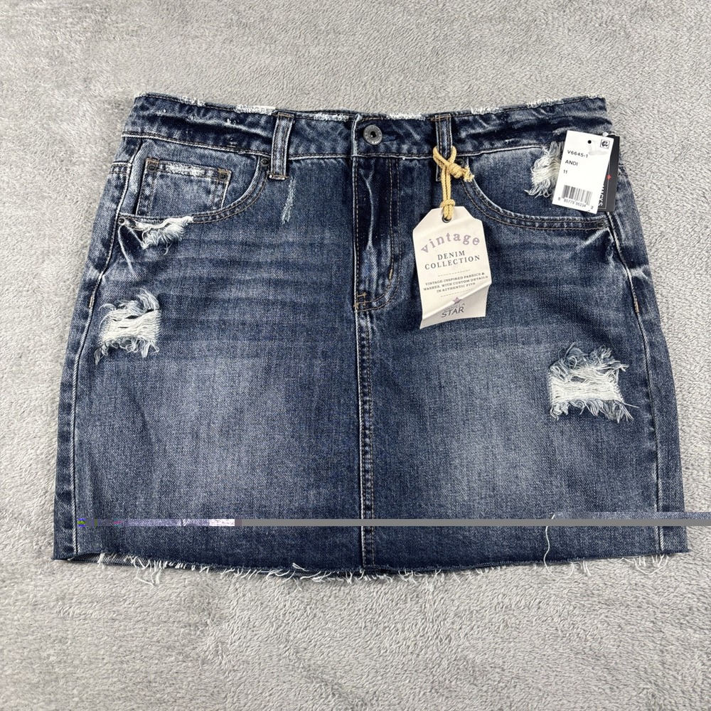 VANILLA STAR Distressed Denim Mini Skirt Size 11 W30 New